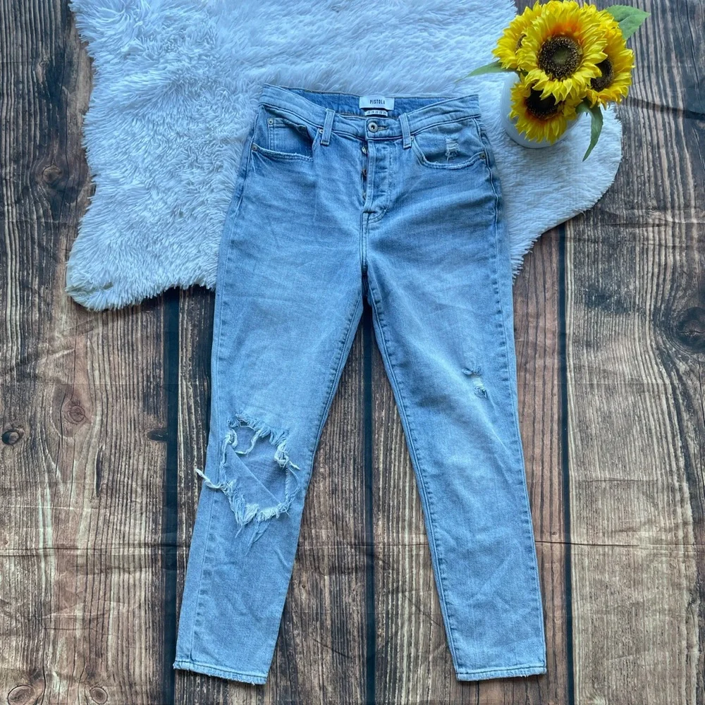 Pistola Button Fly Distressed Light wash jean